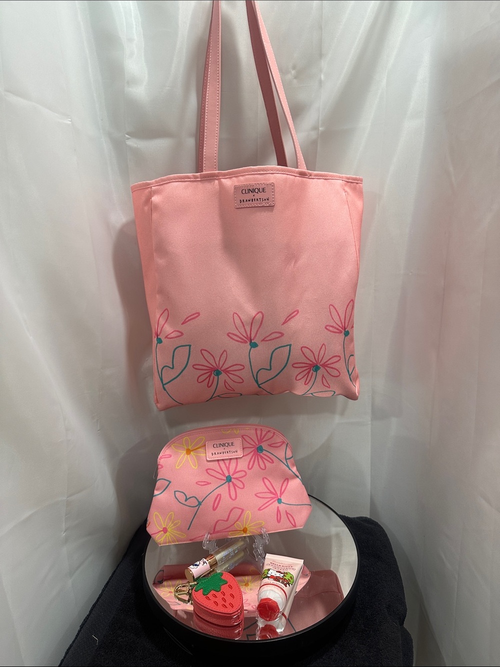 Clinique Pink Floral Tote and Cosmetic Pouch Set